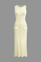 Moon 45 IVORY / XS Button Front Sleeveless Ribbed Knit Maxi Dress