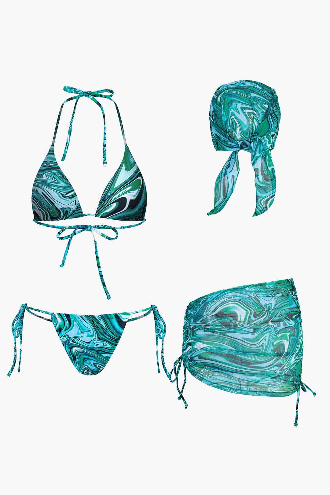 Moon 45 JADE / XS Abstract Print Mesh Swimsuit Set