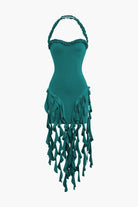 Moon 45 JADE / XS Ruffle Tassel Halter Bustier Mini Dress