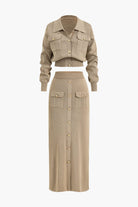 Moon 45 KHAKI / S Cropped Button-Up Knit Top And Maxi Skirt