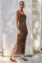 Moon 45 Leopard Print Draped Maxi Dress