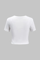 Moon 45 Letter Print Round Neck Short Sleeve T-Shirt