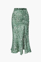 Moon 45 LIGHT GREEN / 2XS Leopard Drawstring Slit Skirt