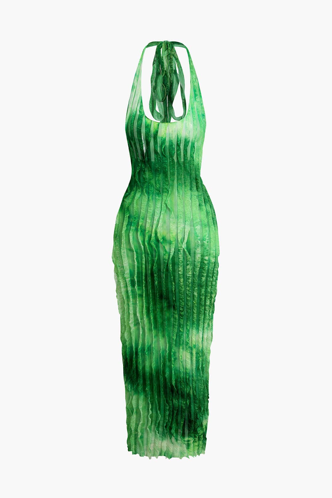 Moon 45 LIGHT GREEN / XS Sheer Ruffle Texture Halter Backless Maxi Dress