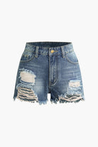 Moon 45 LIGHT WASH BLUE / XS Frayed Destroyed Denim Shorts