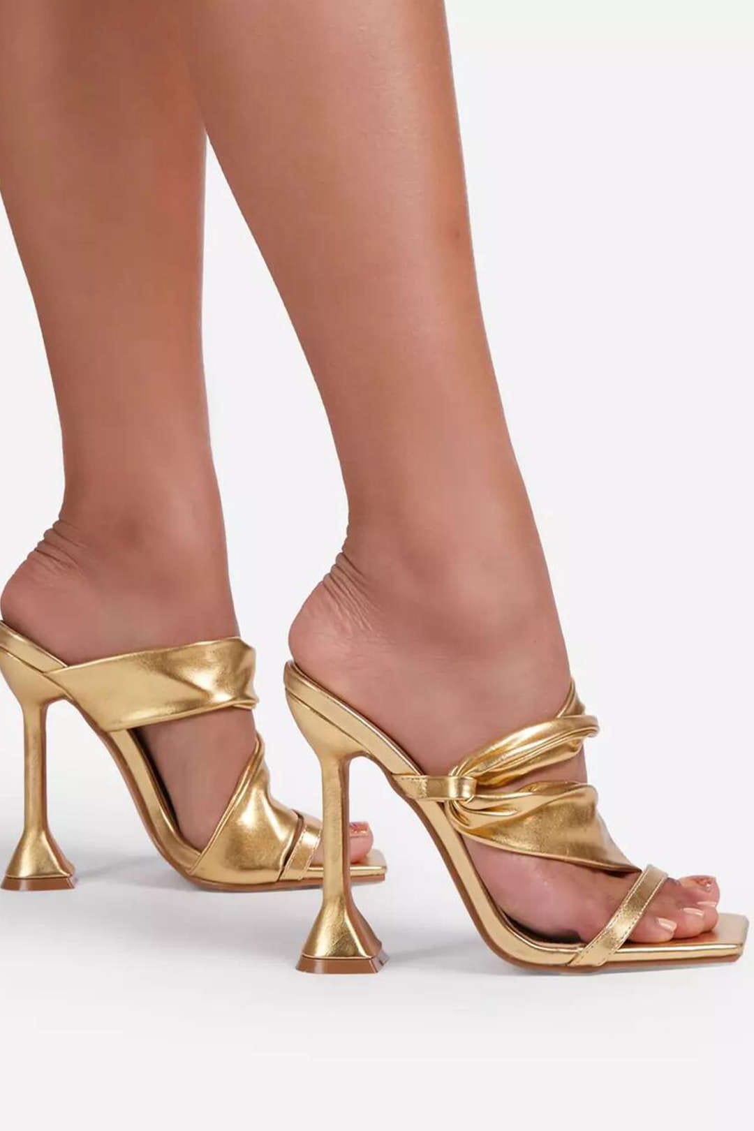 Moon 45 Metallic Ruched Square-toe High Heels Sandals