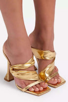 Moon 45 Metallic Ruched Square-toe High Heels Sandals