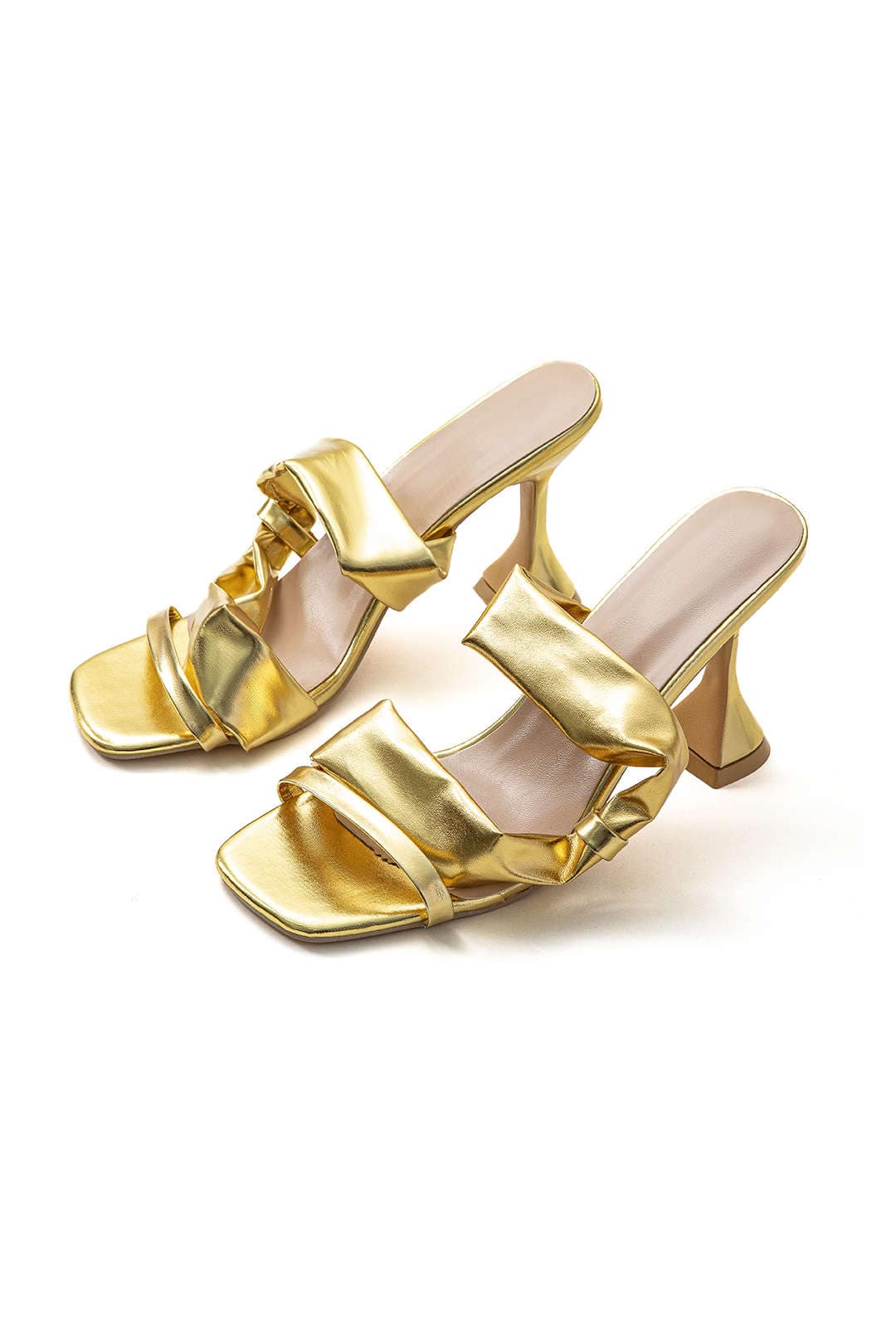 Moon 45 Metallic Ruched Square-toe High Heels Sandals