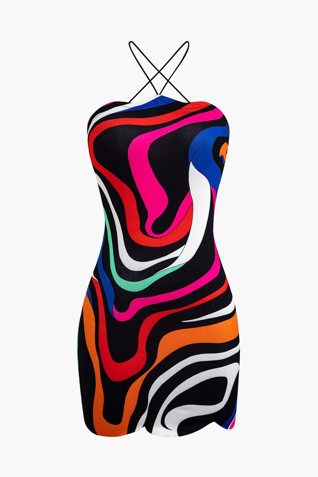 Moon 45 MULTICOLOR / XS Abstract Print Cross Strap Mini Dress