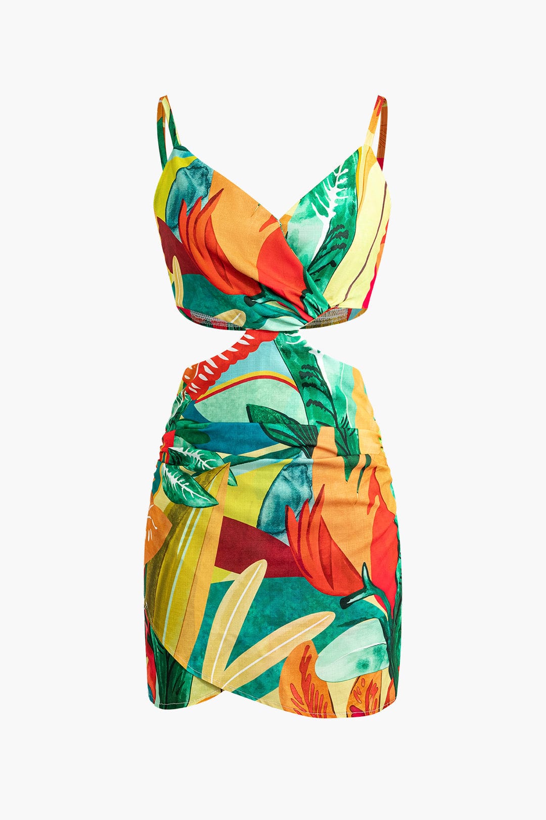 Moon 45 MULTICOLOR / XS Leaf Print Cutout Mini Dress