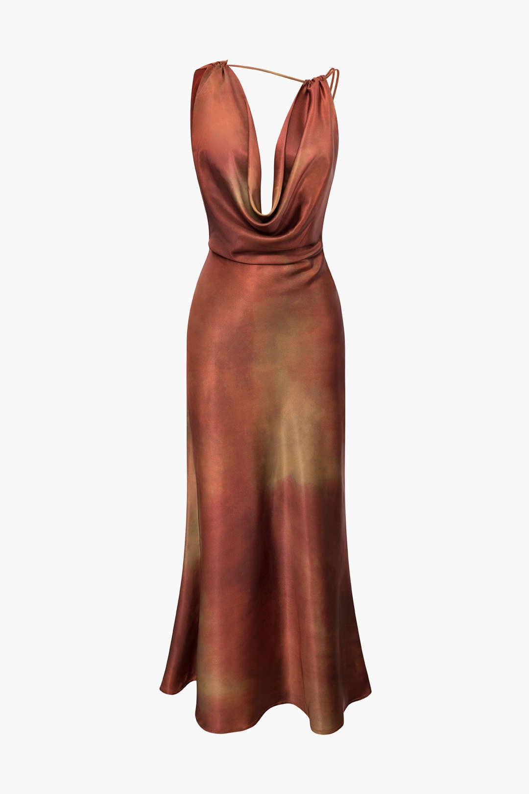 Moon 45 MULTICOLOR / XS Tie Dye Asymmetric Cowl Neck Satin Maxi Dress