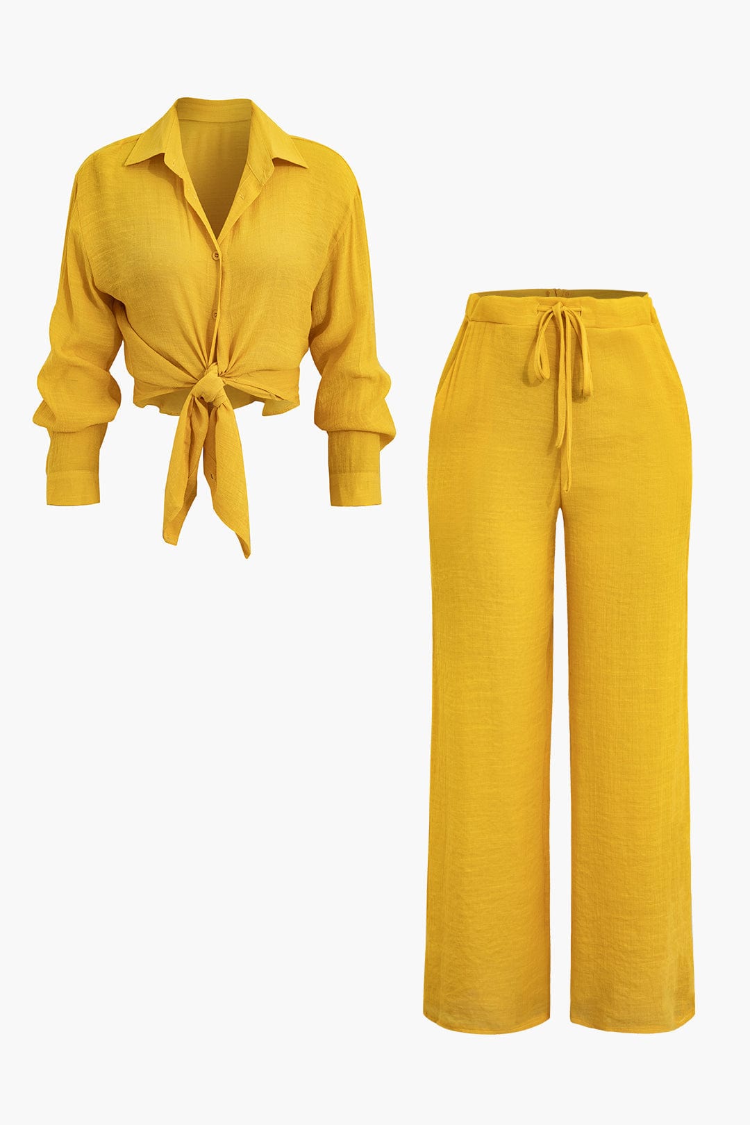 Moon 45 MUSTARD / XS Tie Front Shirt & Wide Leg Pants