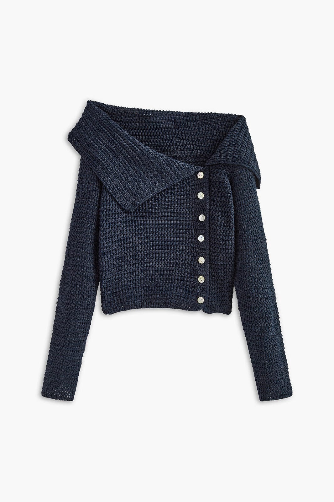 Moon 45 Navy / S Asymmetrical Breasted Knit Top