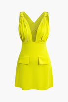 Moon 45 NEON YELLOW / XS V-Neck Ruched Mini Dress