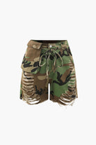 Moon 45 OLIVE / 2XS Camo Destroyed Cargo Shorts