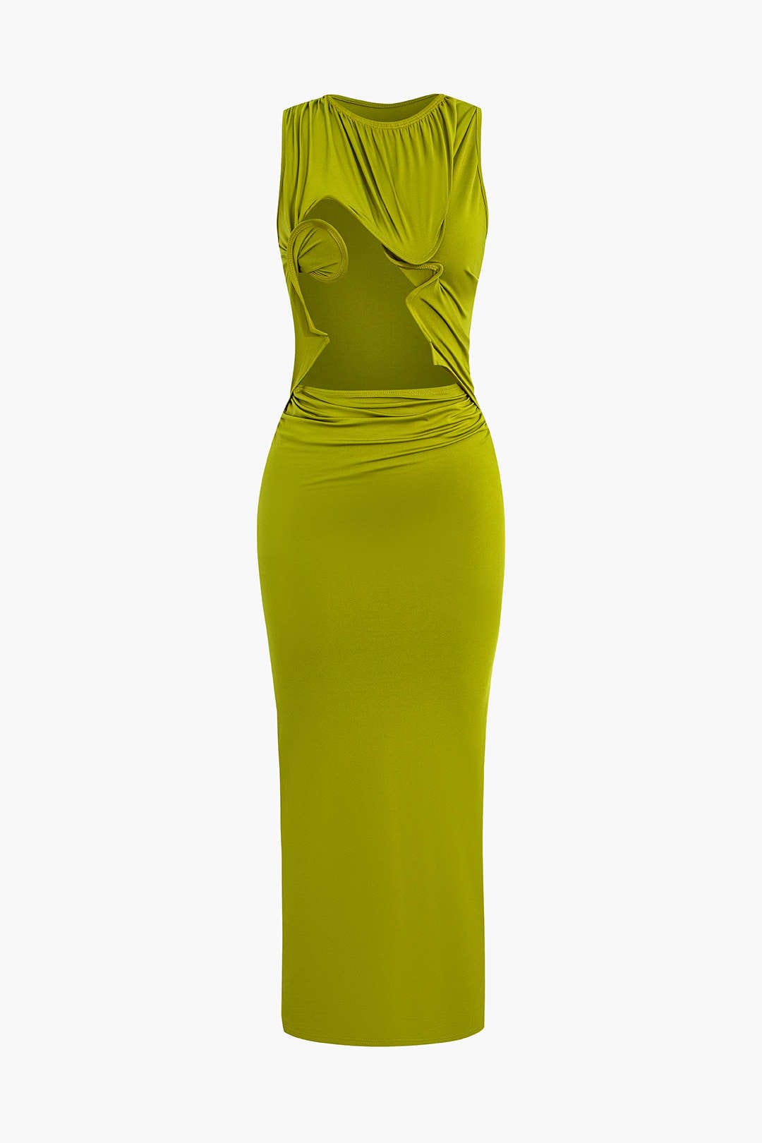 Moon 45 OLIVE / S Cut Out Ruched Tank Maxi Dress