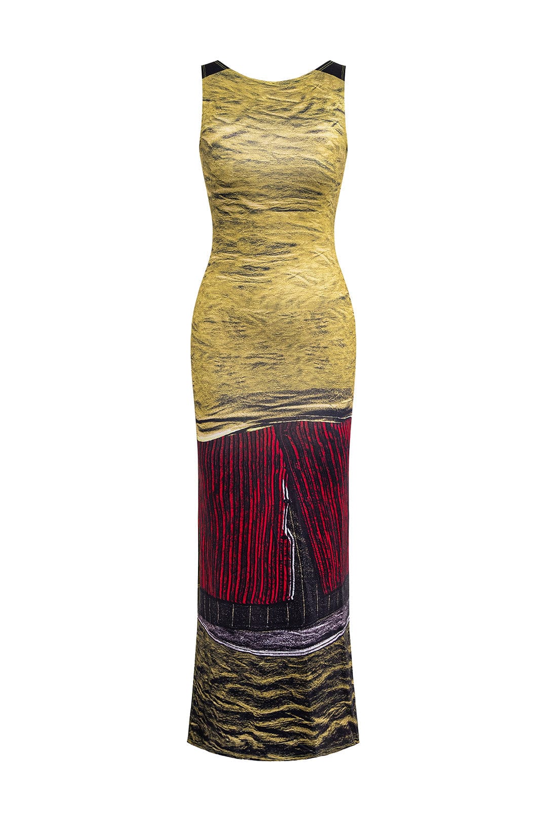 Moon 45 OLIVE / XS Abstract Print Sleeveless Backless Slit Maxi Dress