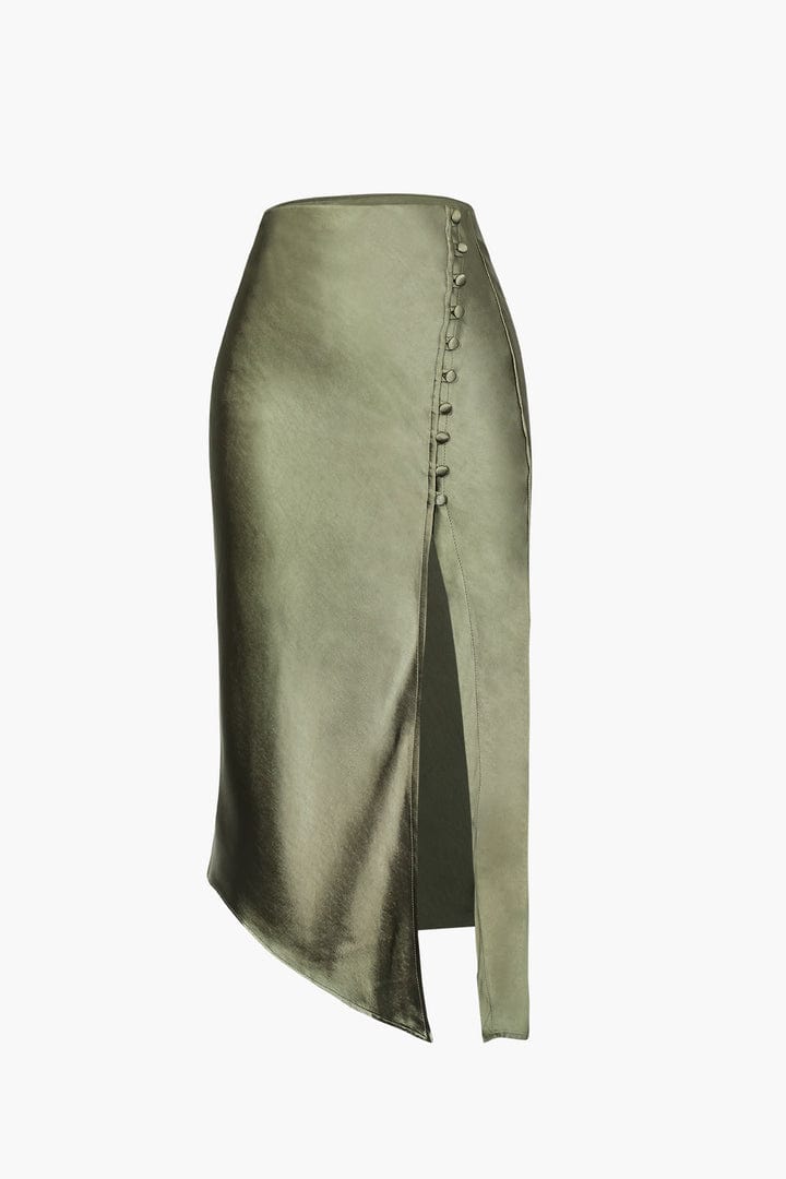 Moon 45 OLIVE / XS Asymmetric Slit Button Skirt