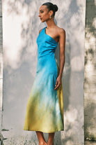 Moon 45 Ombre Print Satin Maxi Dress