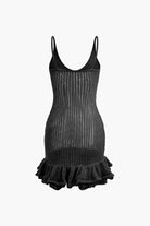 Moon 45 Open Knit Ruffle Hem Cami Mini Dress