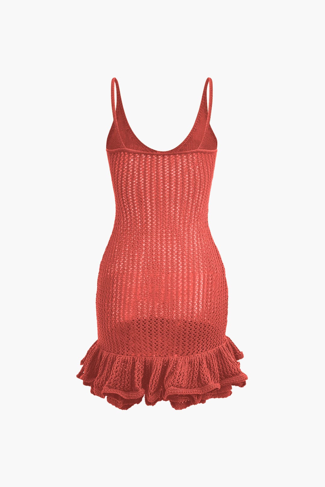 Moon 45 Open Knit Ruffle Hem Cami Mini Dress