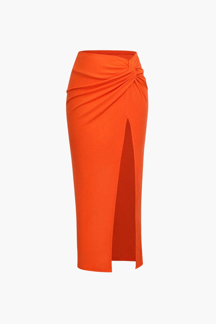 Moon 45 ORANGE / 2XS Knot Side Slit Midi Skirt