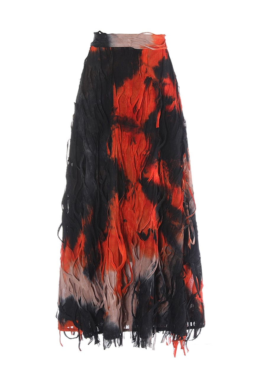 Moon 45 Orange / S Bohemian Fringe Layered Maxi Skirt