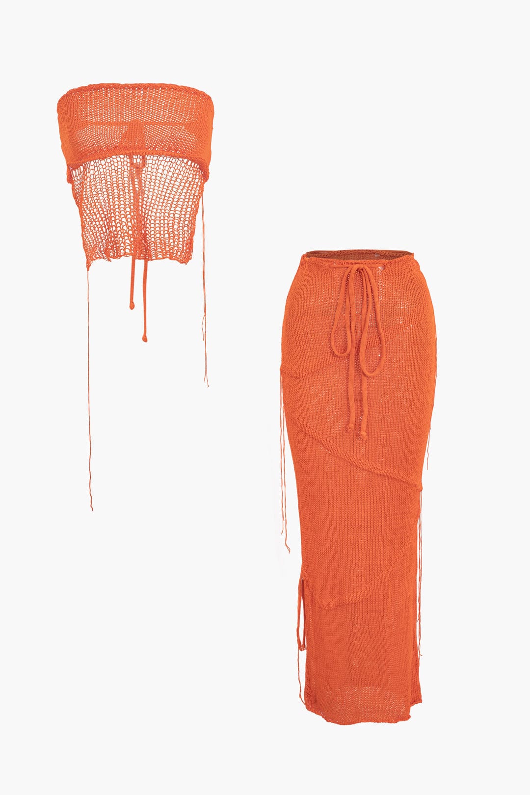 Moon 45 ORANGE / XS Crochet Backless Tube Top And Split Skirt Set