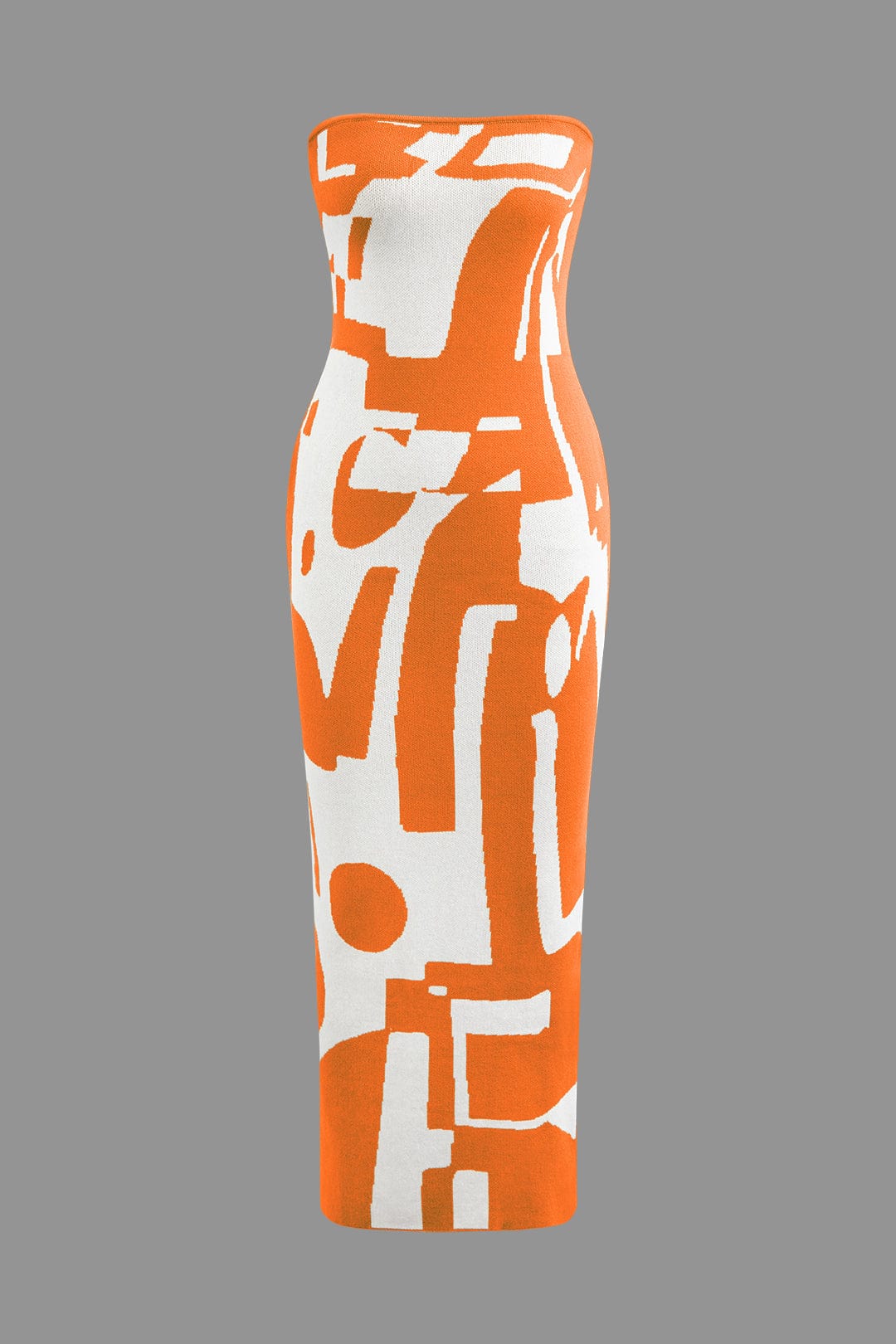 Moon 45 ORANGE / XS Geometric Pattern Strapless Knit Maxi Dress