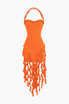 Moon 45 ORANGE / XS Ruffle Tassel Halter Bustier Mini Dress