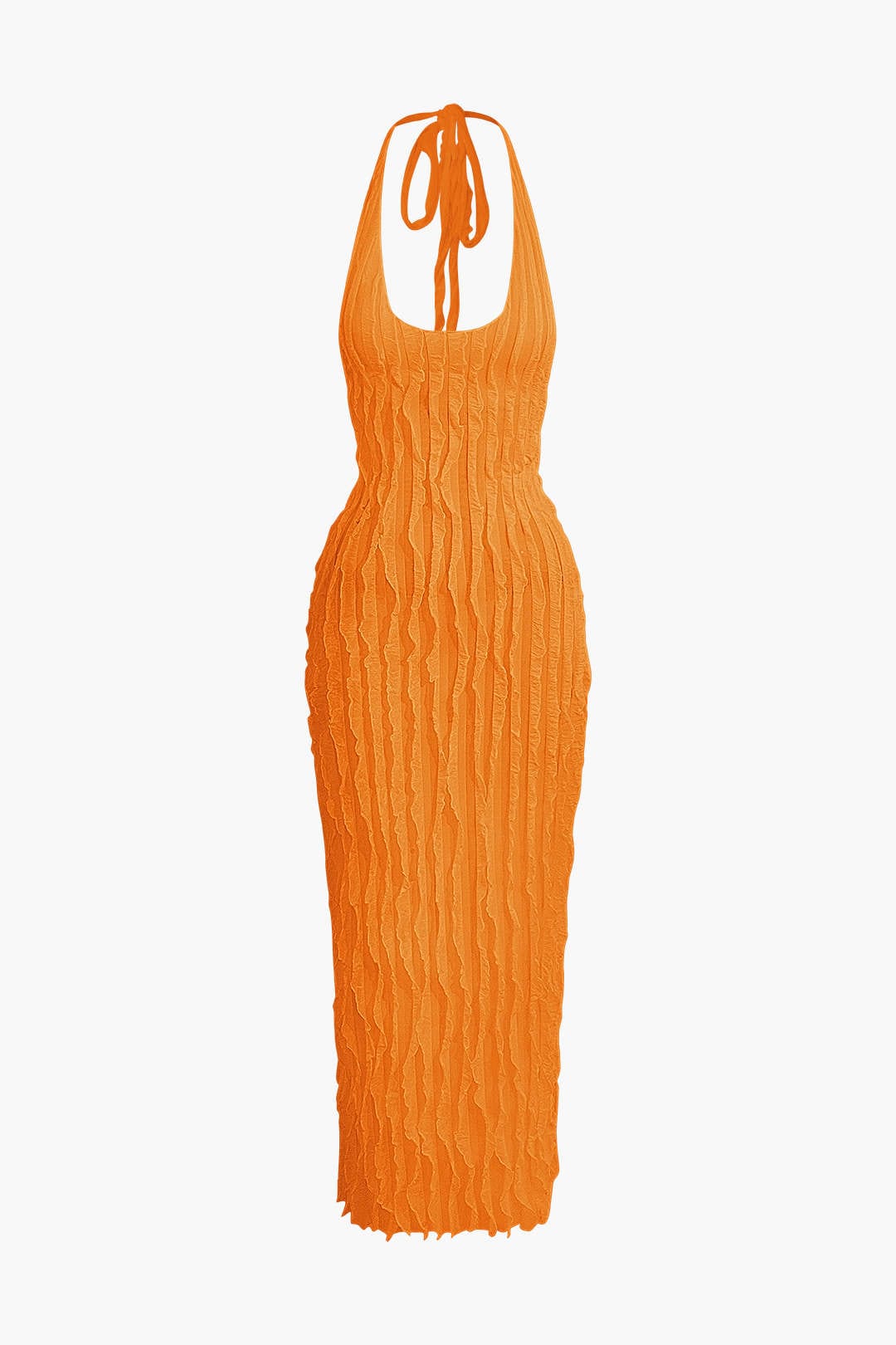 Moon 45 ORANGE / XS Sheer Ruffle Texture Halter Backless Maxi Dress