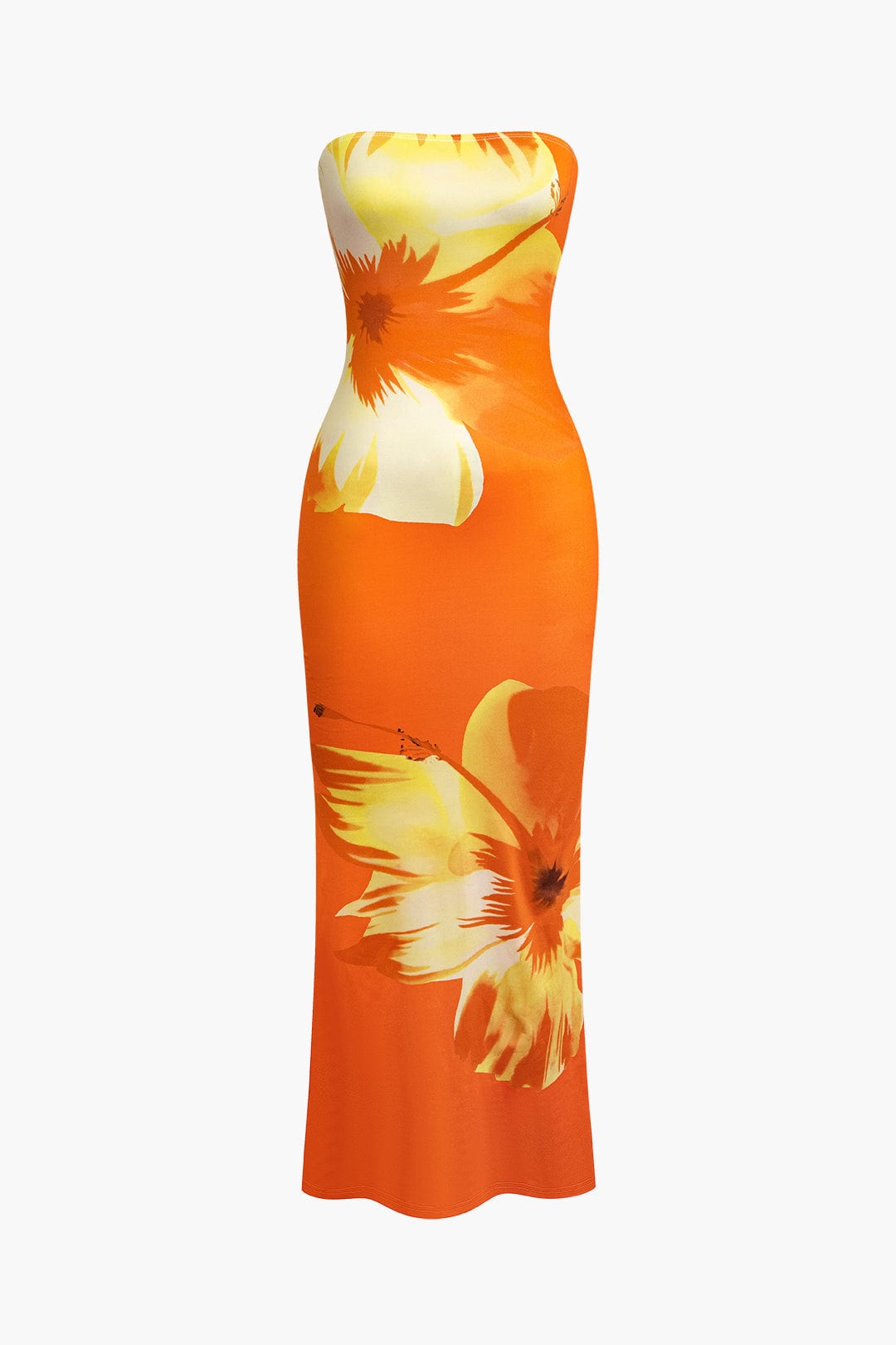 Moon 45 ORANGE / XS Sunny Floral Cascade Strapless Midi Dress