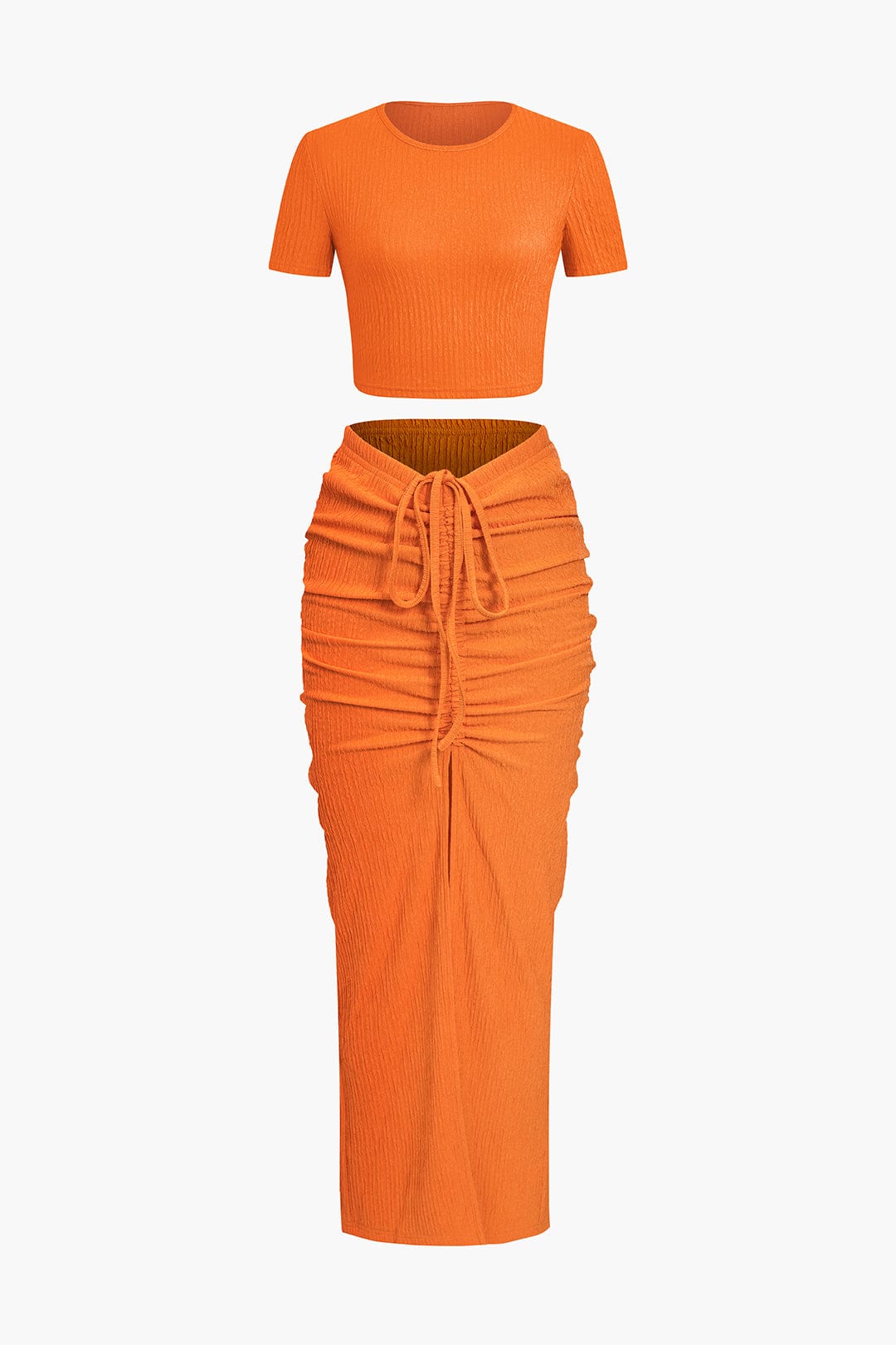 Moon 45 ORANGE / XS Textured Crop Top & Ruched Skirt Set