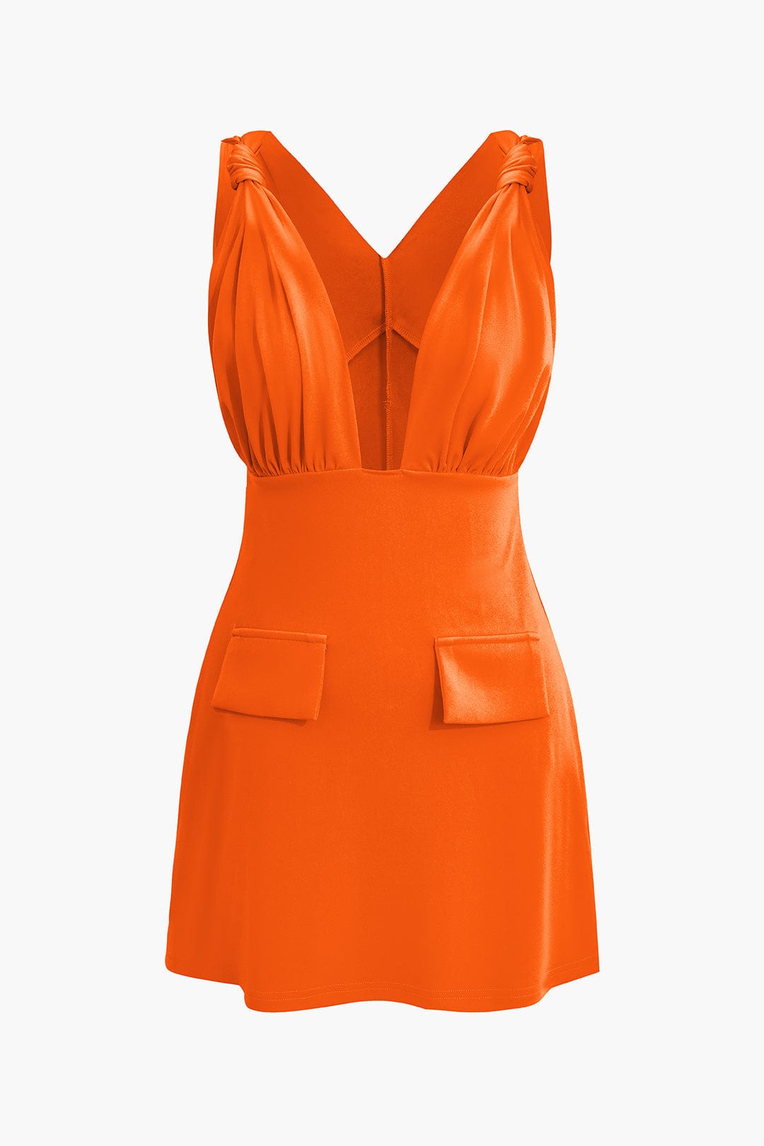 Moon 45 ORANGE / XS V-Neck Ruched Mini Dress