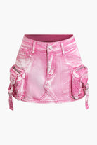 Moon 45 PINK / XS Faded Pocket Denim Mini Skirt