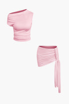 Moon 45 PINK / XS Ruched Crop & Tie Skirt Set