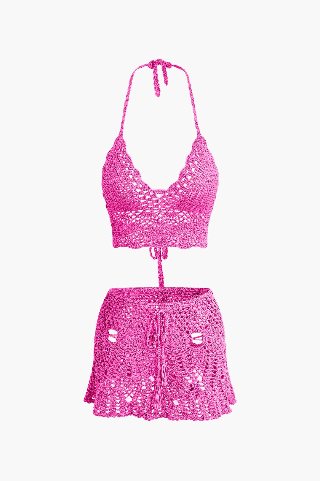 Moon 45 RASPBERRY / S Crochet Halter Knit Cami Top And Mini Skirt Set