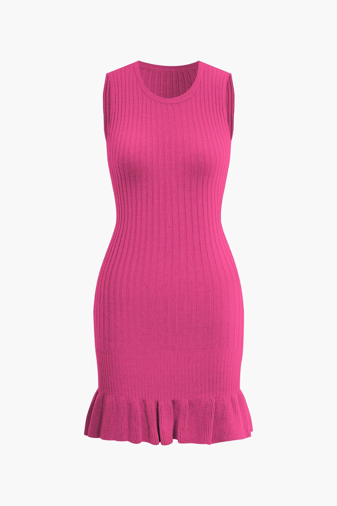 Moon 45 RASPBERRY / S Ruffle Hem Sleeveless Knit Mini Dress