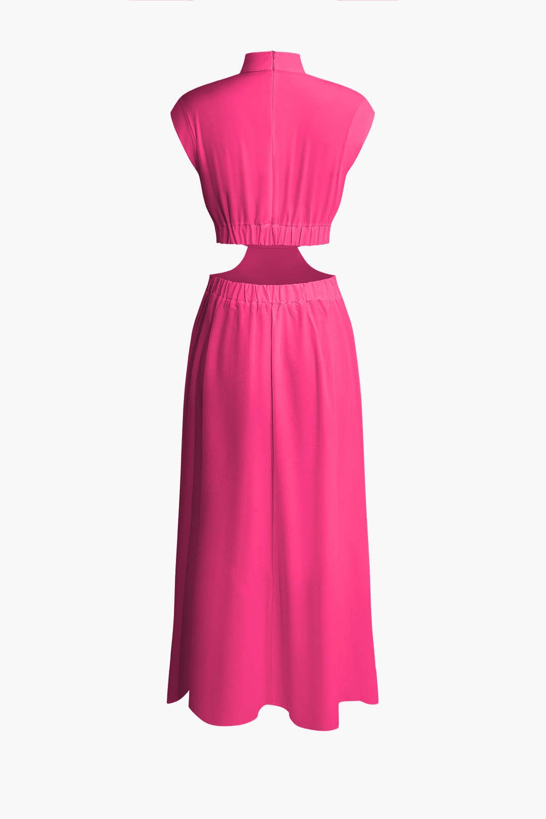 Moon 45 RASPBERRY / XS Mock Neck Cut Out Pleated Maxi Dress