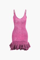 Moon 45 RASPBERRY / XS Open Knit Ruffle Hem Cami Mini Dress