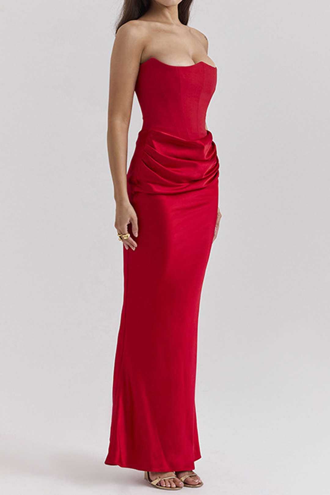 Moon 45 RED / S Layer Strapless Mermaid Maxi Dress