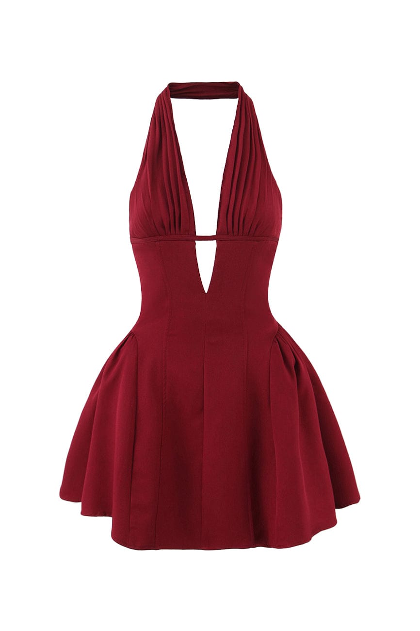 Moon 45 Red / S Pleated Waist-Cinched Mini Skirt