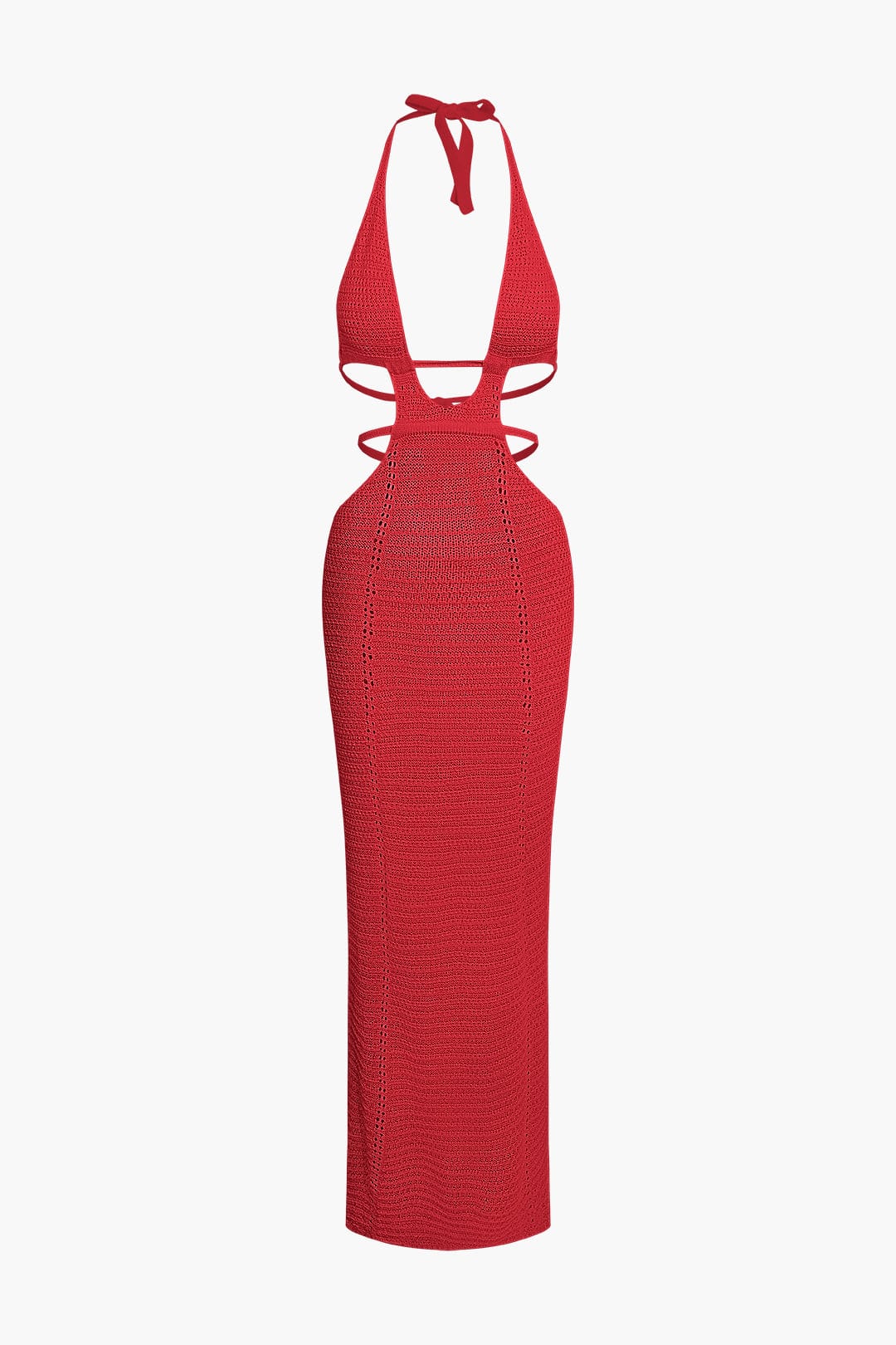 Moon 45 RED / XS Cut Out Halter Backless Knit Maxi Dress