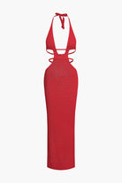 Moon 45 RED / XS Cut Out Halter Backless Knit Maxi Dress