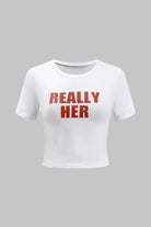 Moon 45 Red / XS Letter Print Round Neck Short Sleeve T-Shirt