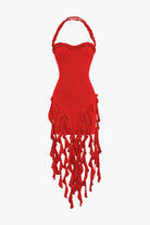 Moon 45 RED / XS Ruffle Tassel Halter Bustier Mini Dress