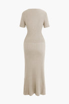 Moon 45 Ribbed Knit V-neck Midi Dress