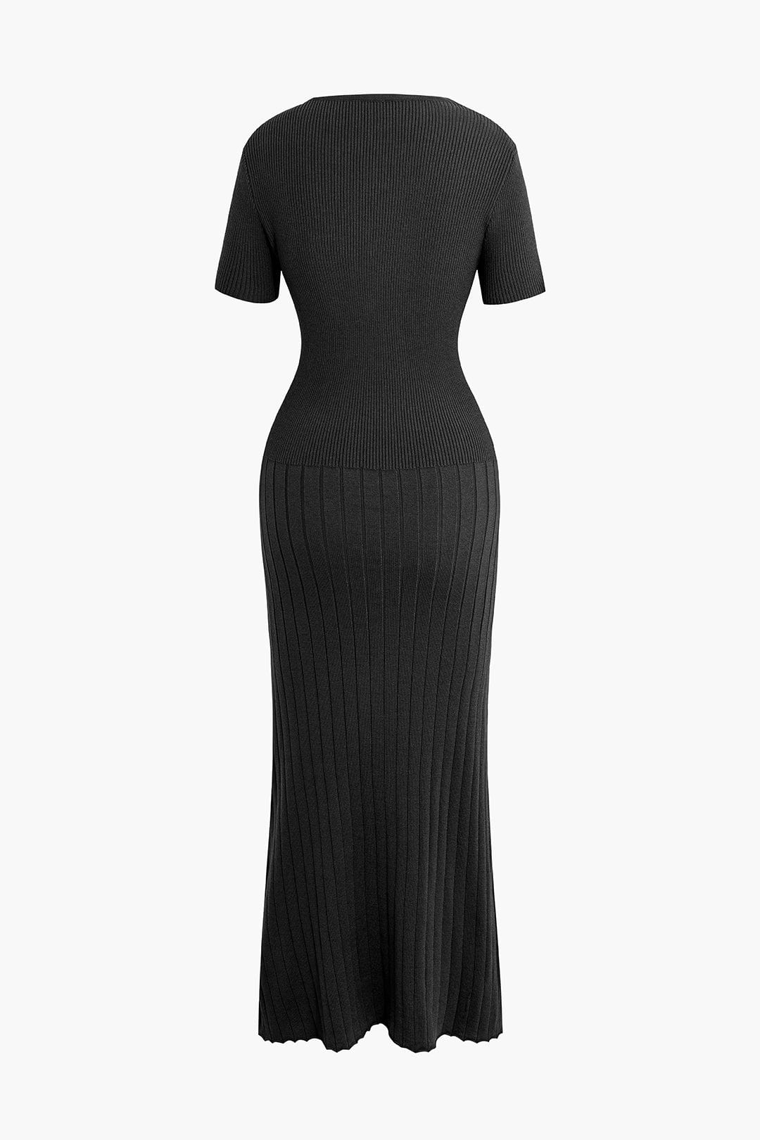 Moon 45 Ribbed Knit V-neck Midi Dress