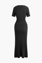 Moon 45 Ribbed Knit V-neck Midi Dress