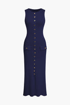 Moon 45 ROYAL / XS Button Front Sleeveless Ribbed Knit Maxi Dress